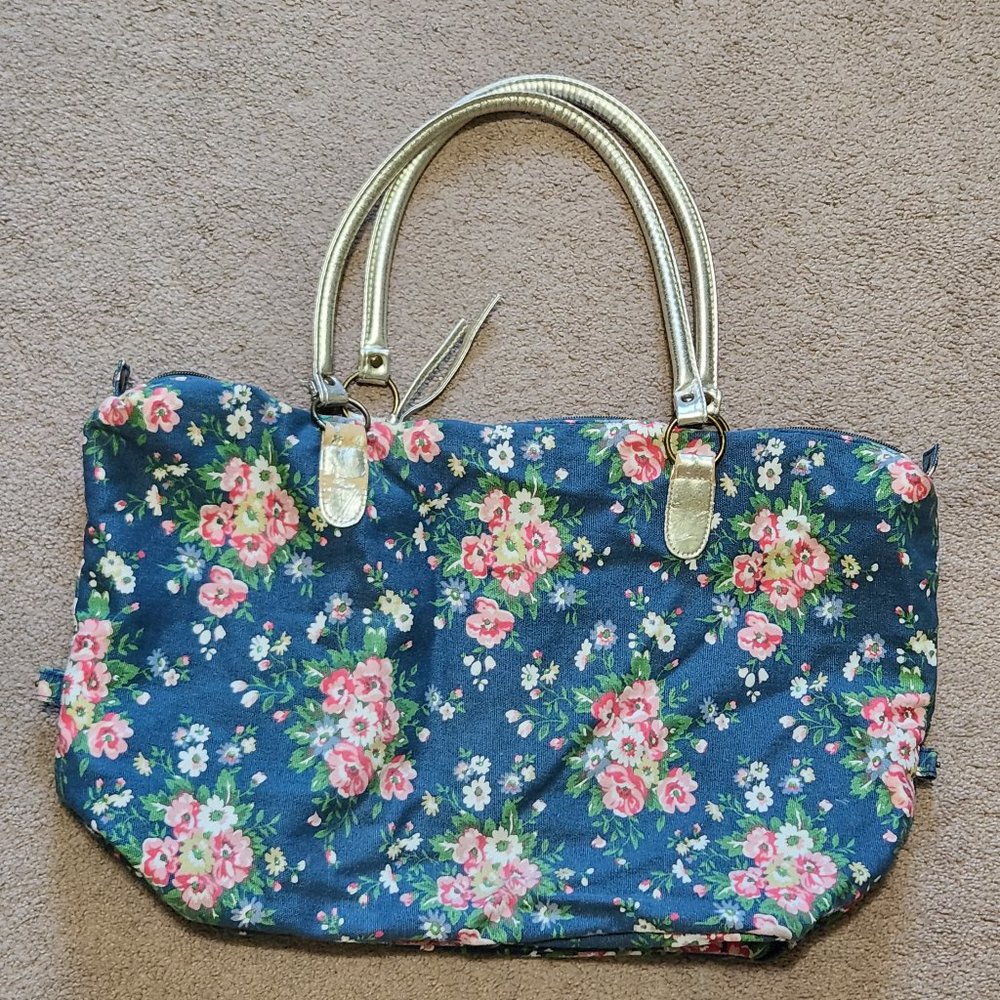 Floral weekender overnight duffel bag gold handle